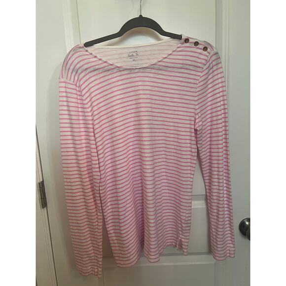 J. CREW Painter Tee Pink White Stripes Long Sleeve Crew Neck XL Top Office siren - Picture 1 of 6
